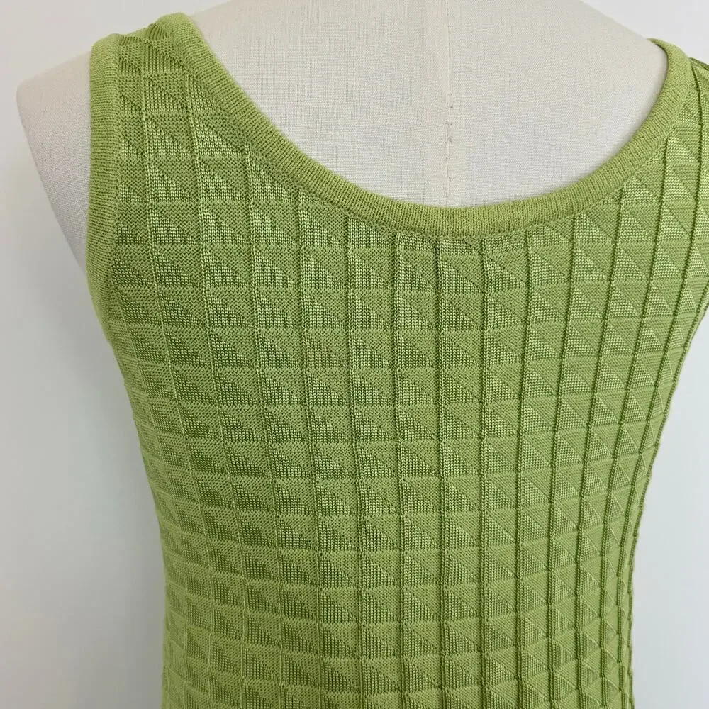 St. John Matching SET Santana Knit Sleeveless Top and Skirt Lime Green S/2
